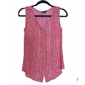 Anne Carson Womens blouse Sleeveless top pink & white abstract Hi-low hem Size S
